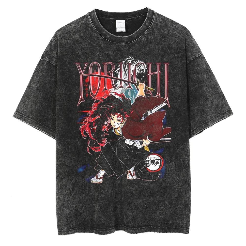 Demon Slayer Tsugikuni Yoriichi Vintage Washed Oversized T-Shirt | Unisex Streetwear Top L