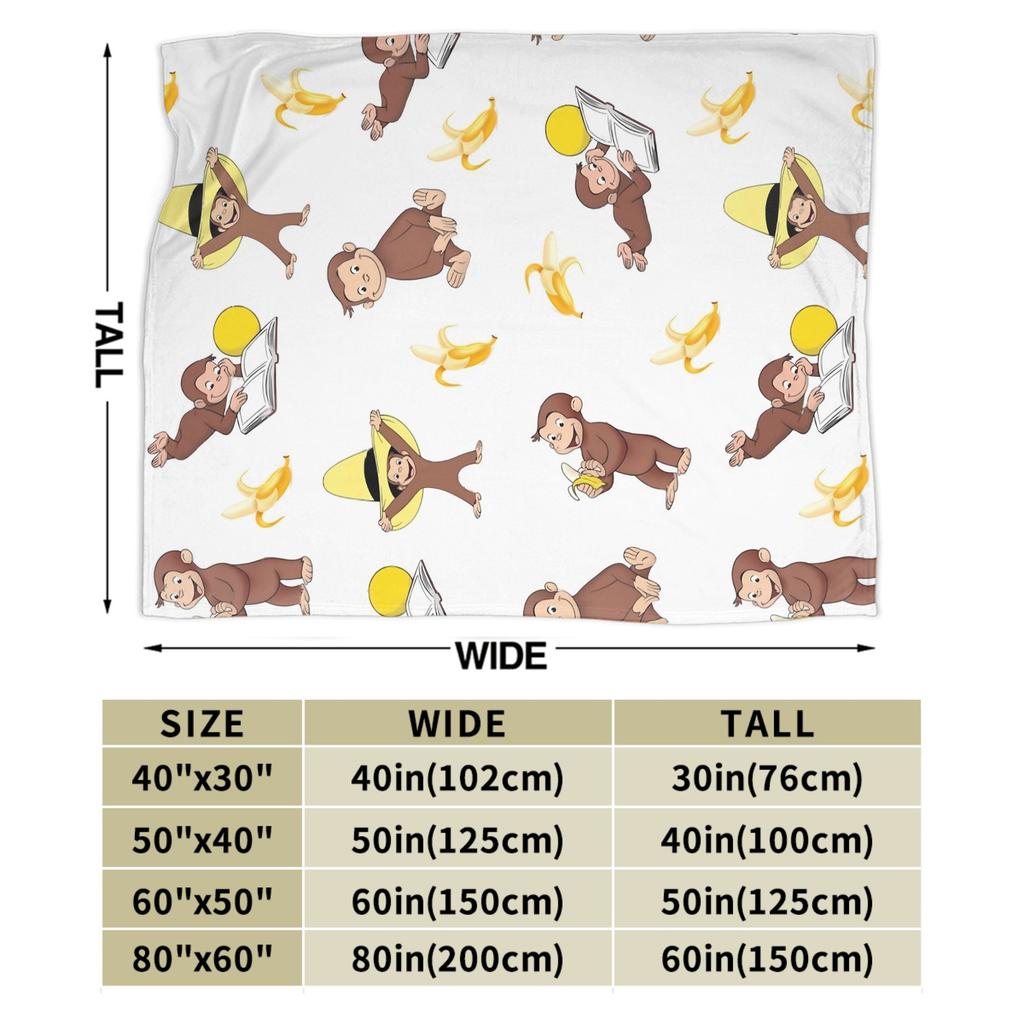 George the Curious Monkey Banana Cartoon Blanket Soft Plush Throw Blanket For Couch Chair Travel Flannel Bedspread Bed Cover