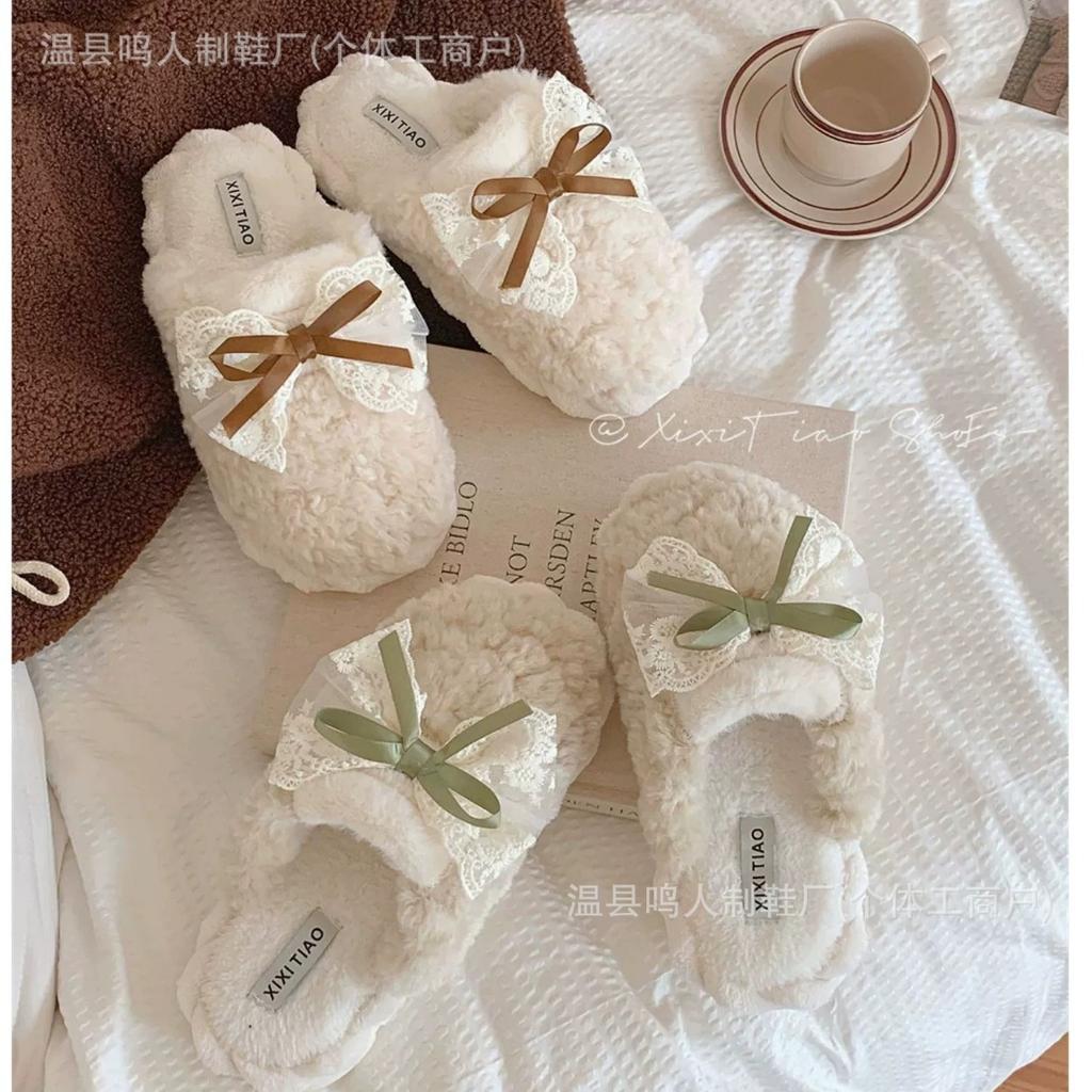 Women's Winter Cotton Slippers Women's Student Edition Bow Comfortable Non-slip Warm Home Leisure Family Slippers Women