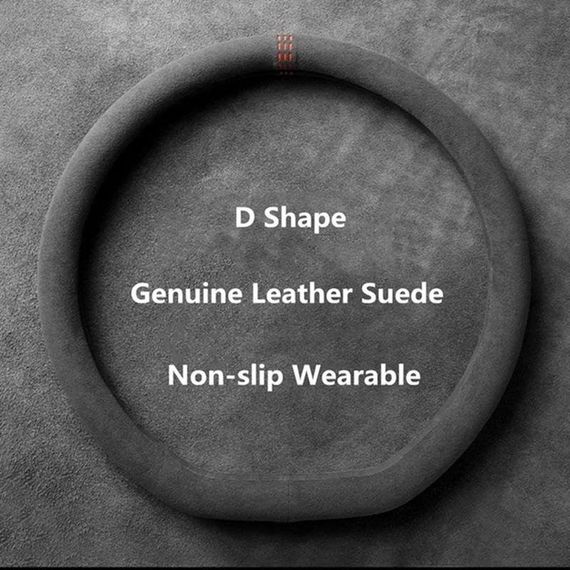 Universal Car Steering Wheel Cover 37-38cm Cowhide Suede Leather Wrap Breathable Non-Slip Auto Steering Wheel Cover for Cars