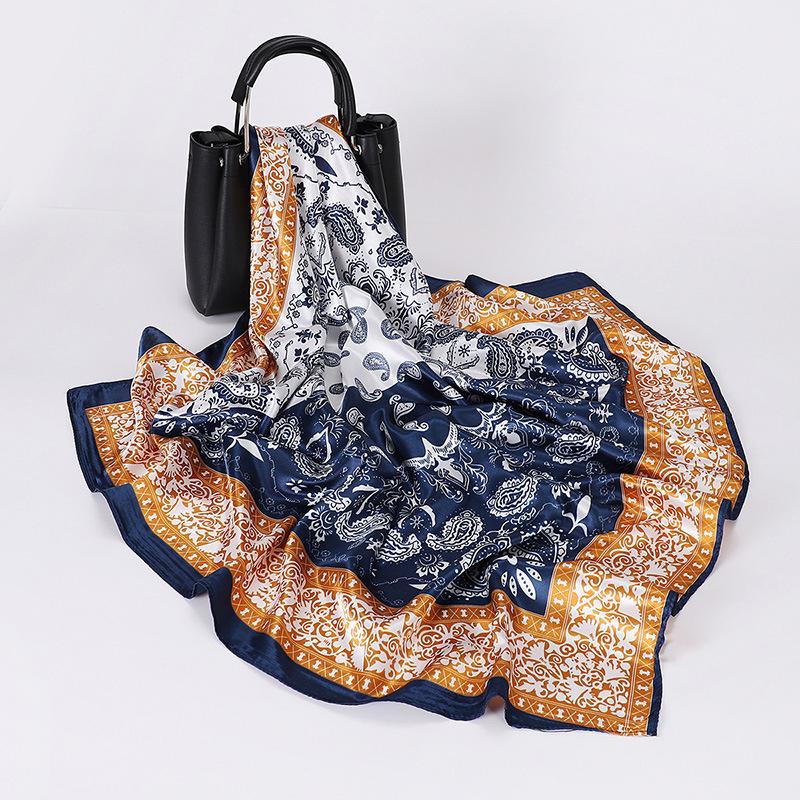 90*90CM Classic Paisley Print Square Scarf Soft Satin Bandana Vintage Windproof Head Wrap Casual Shawl Travel Beach Towel