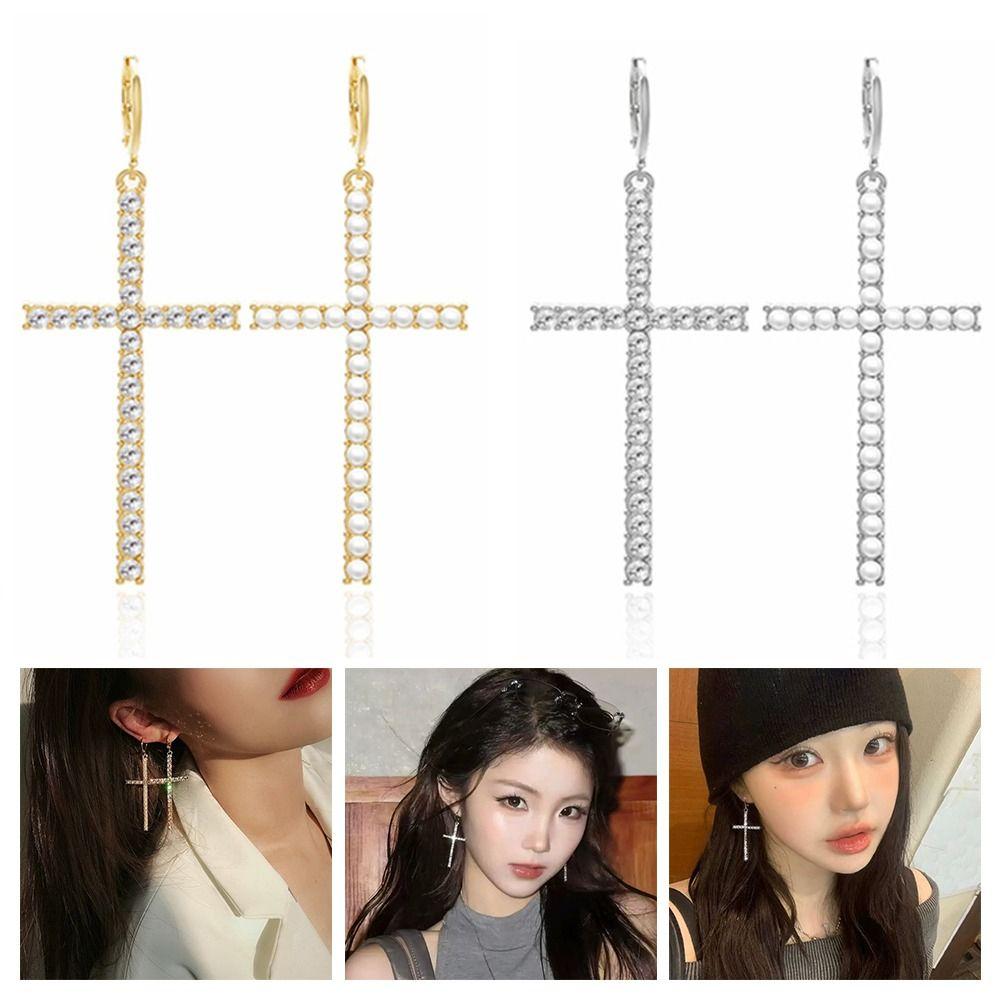 Zirkonkristall Kreuz Ohrringe Gothic Ohr Accessoire Personalisierter Kruzifix Hängeohrring Geschenk