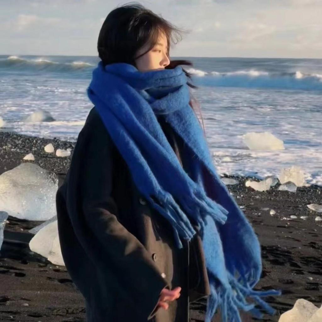 Women's Chunky Braid Mohair Scarf - Solid Color, 2024 Autumn/Winter Shawl & Neck Warmer