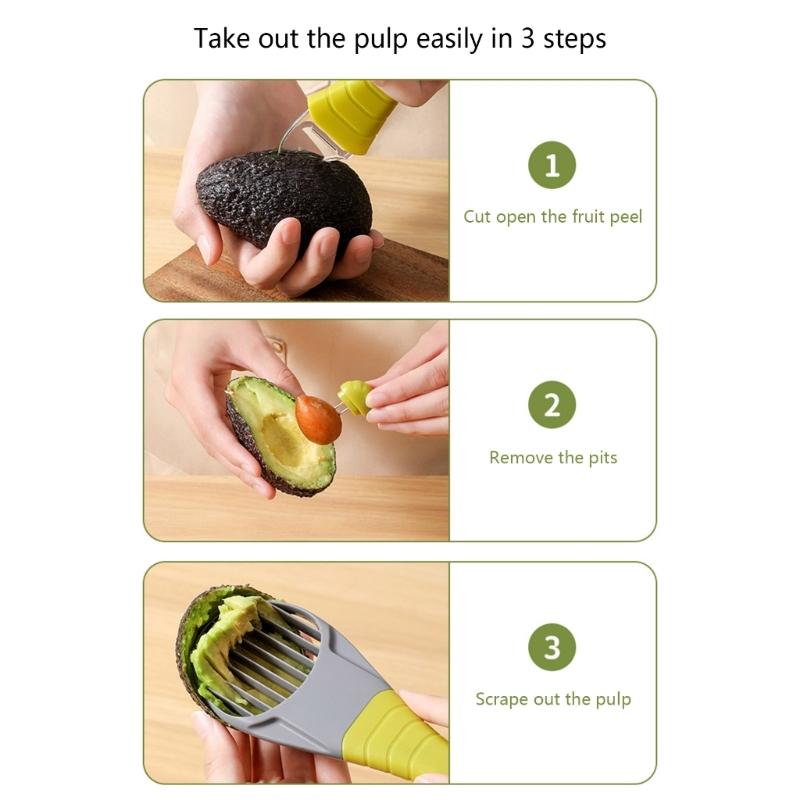 3 in 1 Avocado Corer Slicer Pitter Cutter with Flesh Remover Quick Cleaning Easy Fruit Preps Tool Kitchen Gadget