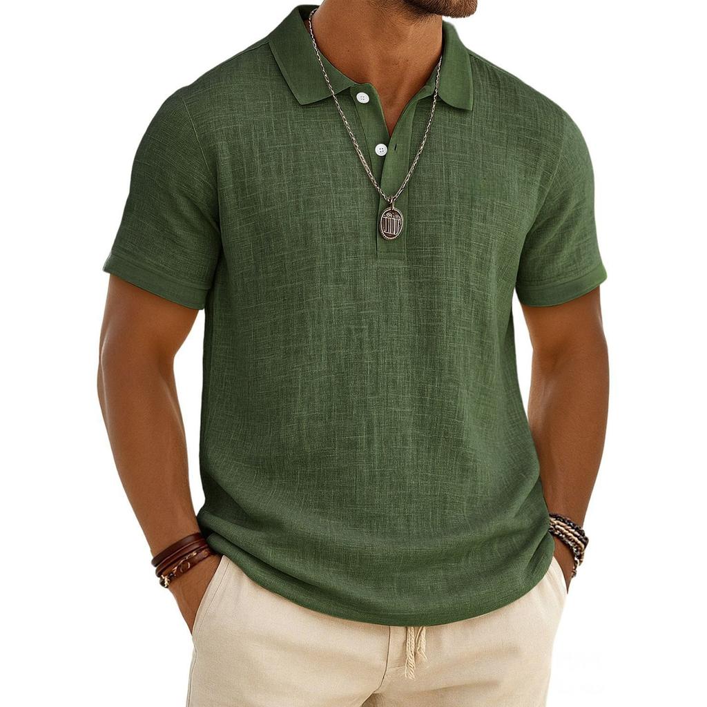 Men's Casual -color Summer - Cotton And Linen Short-sleeved Shirt