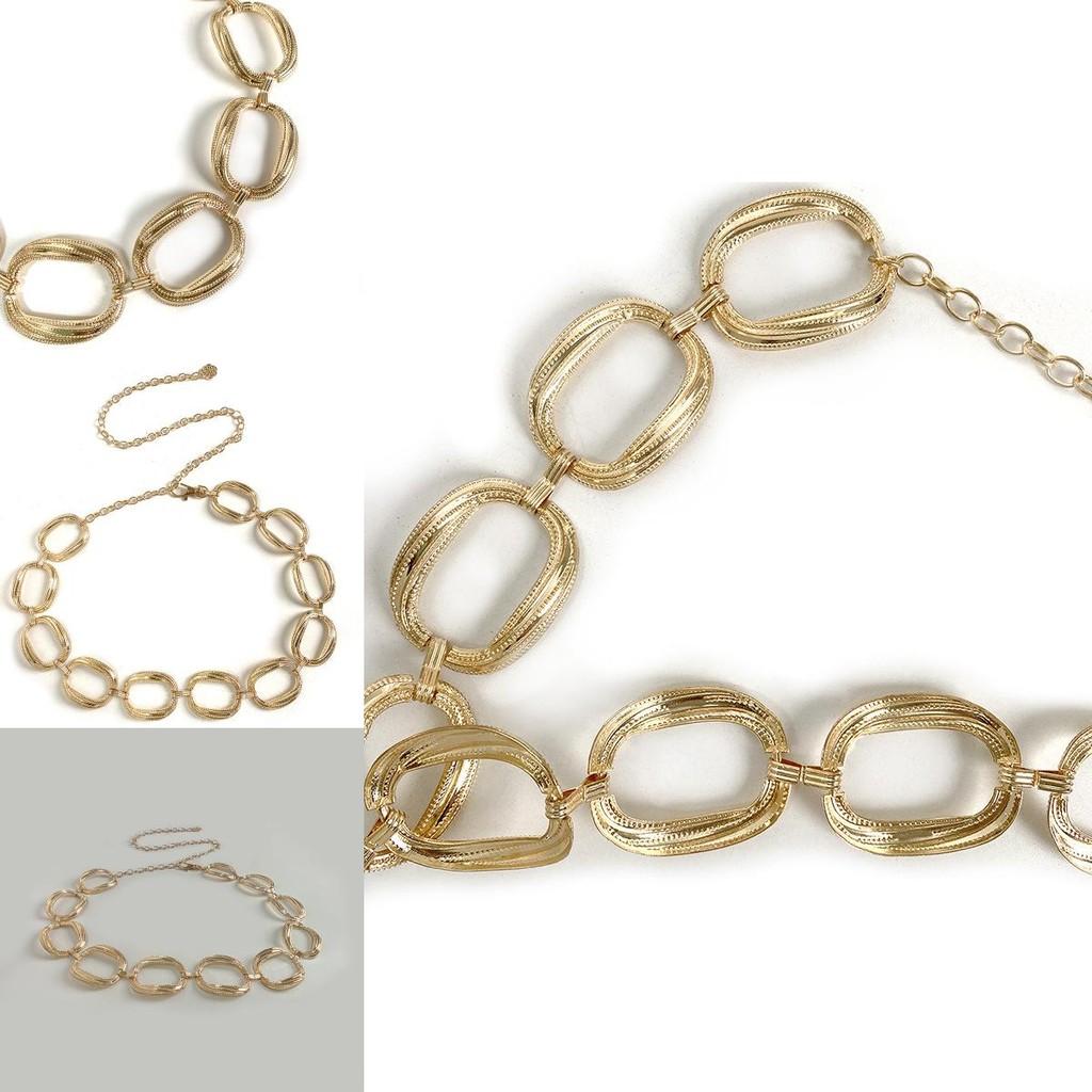 Women Metal Geometric Waist Chain With Engraved Circle Design For Summer Fashion Accessory