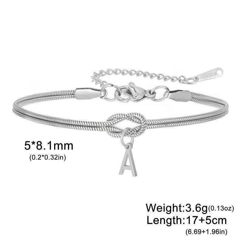 Stainless Steel 26-Letter Bracelet & Anklet with Double-Layer Knotted Snake Bone Chain