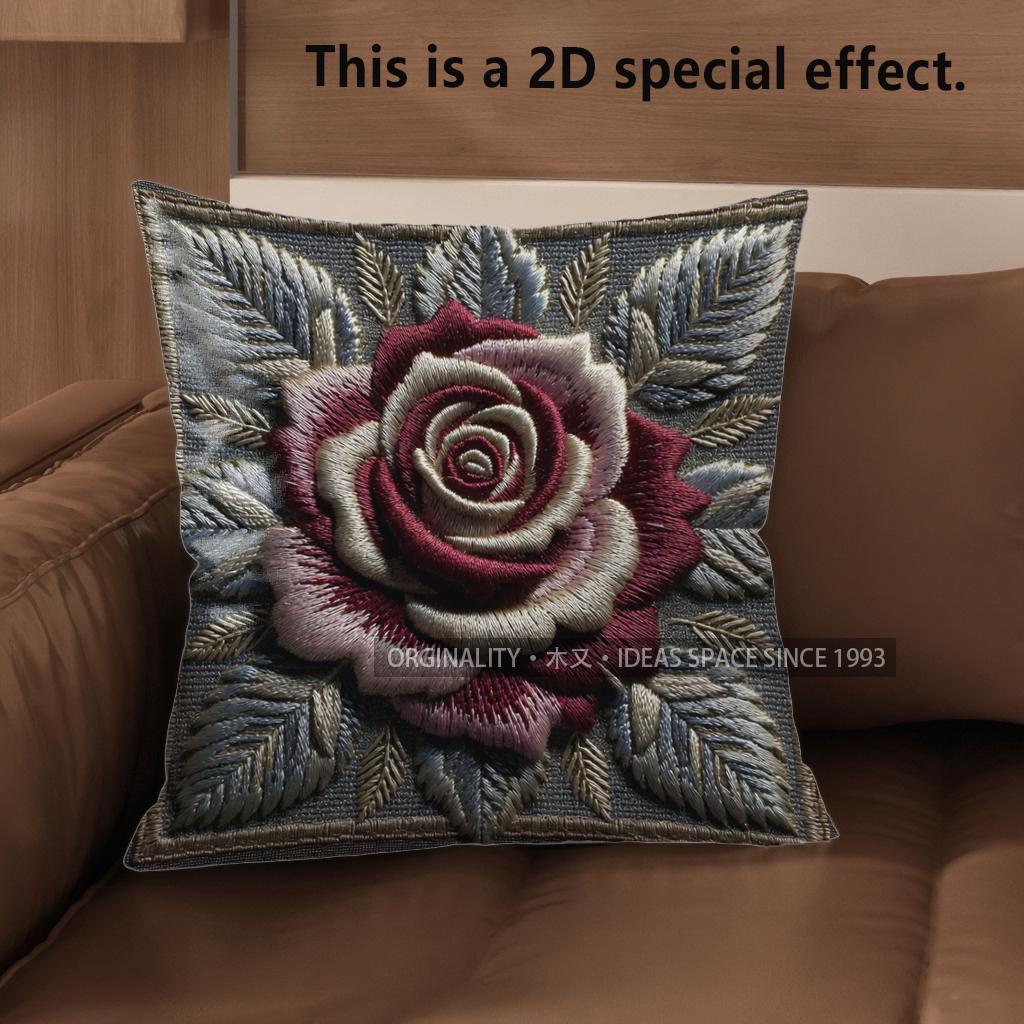 D Vintage Embroidered Rose Throw Pillow Covers Pattern Cushion Cover Suitable For Sofa Bedroom Car Pillow Cover 40x40cm