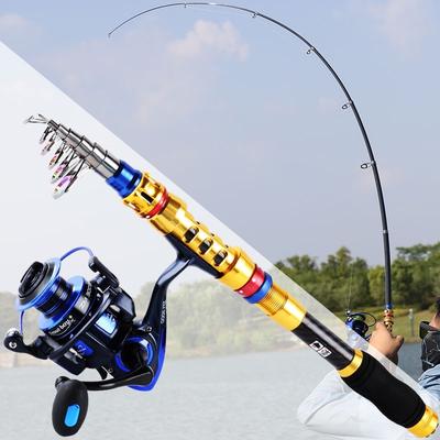 Carbon Fiber Telescopic Fishing Rod and Newest Design Metal Spool Spinning Reel Combos