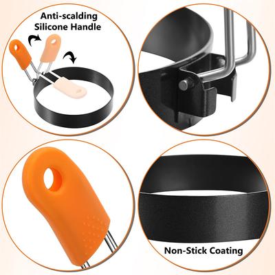 2/4pcs Per Set 6 Inch Professional Pancake Ring Stainless Steel Fried Egg Ring Griddle Shapers for Breakfast Omelette Sandwich