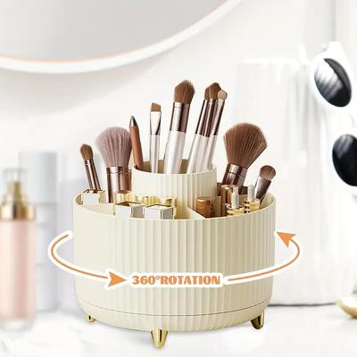 360° Rotating Makeup Brush Storage Box Desktop Makeup Tools Organizer Large Capacity Cosmetic Brush Lipstick Eyebrow Pen Rack