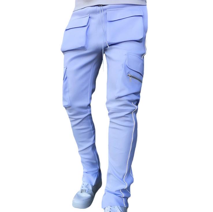 Pánské reflexní elastické cargo kalhoty slim fit: Trendy sportovní a volnočasové oblečení na jaro a podzim