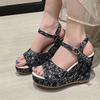 Fashion Vintage Print Wedge Heel Sandals for Women Casual Back Strap Thick Bottom Sandals Woman Summer Anti Slip Open Toe Sandal Female