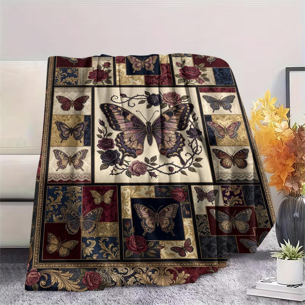 Butterfly Decoration Print Flannel Blanket, High Quality Comfortable for All Seasons, Home Decor, Warmth and Comfort, Perfect for Christmas Gifts32