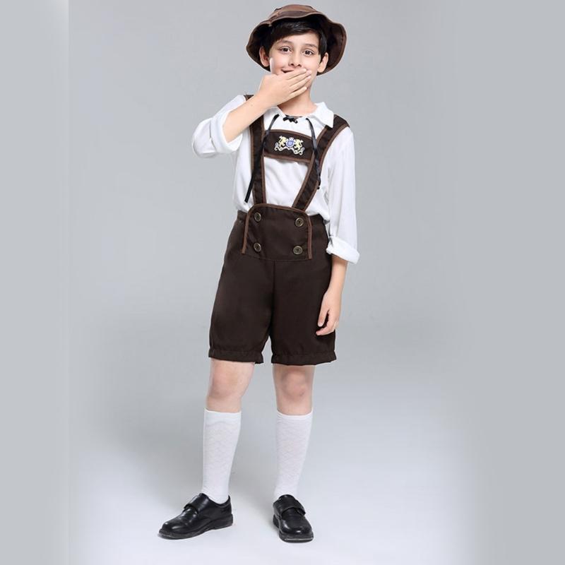 3Pcs Boy Oktoberfest Costume Kid Uniform Lederhosen Shorts with Shirt and Hat for Halloween Party Oktoberfest Festivals