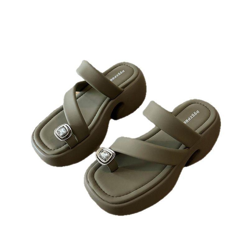 Set of Toe Drag Women's Shoes Summer New Fashionable Versatile Metal Platform Comfortable Casual Sandals Shoes