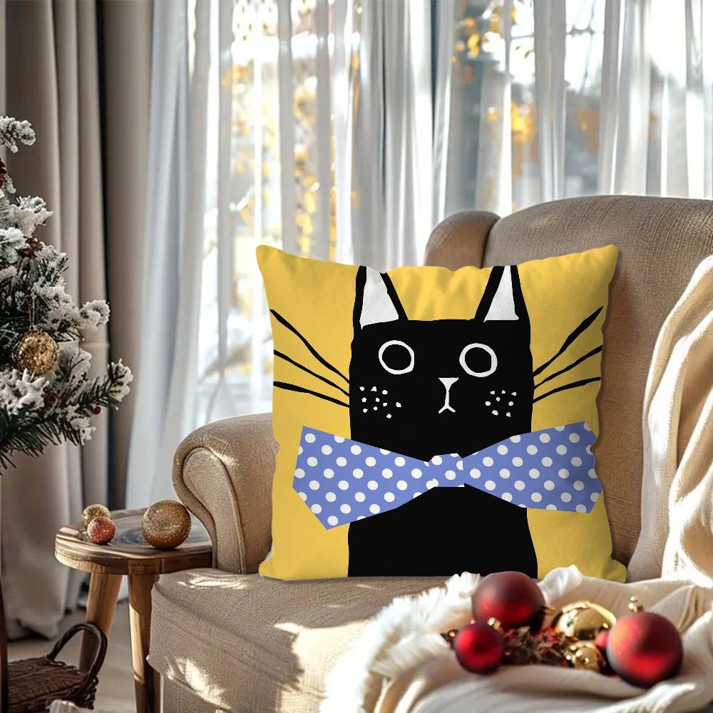 Cute Black Cat Pillow Case Square Pillow Bedroom Sofa Leisure Comfort Cushion Car Living Room Home Decoration 40X40