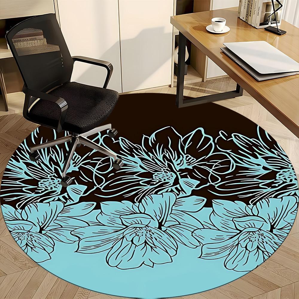 1pc Floral Pattern Office Round Rug, Non-slip, Soft and Durable Office Rug for Interior Decoration, Perfect for Office, Beautiful Decoration Yy2603120