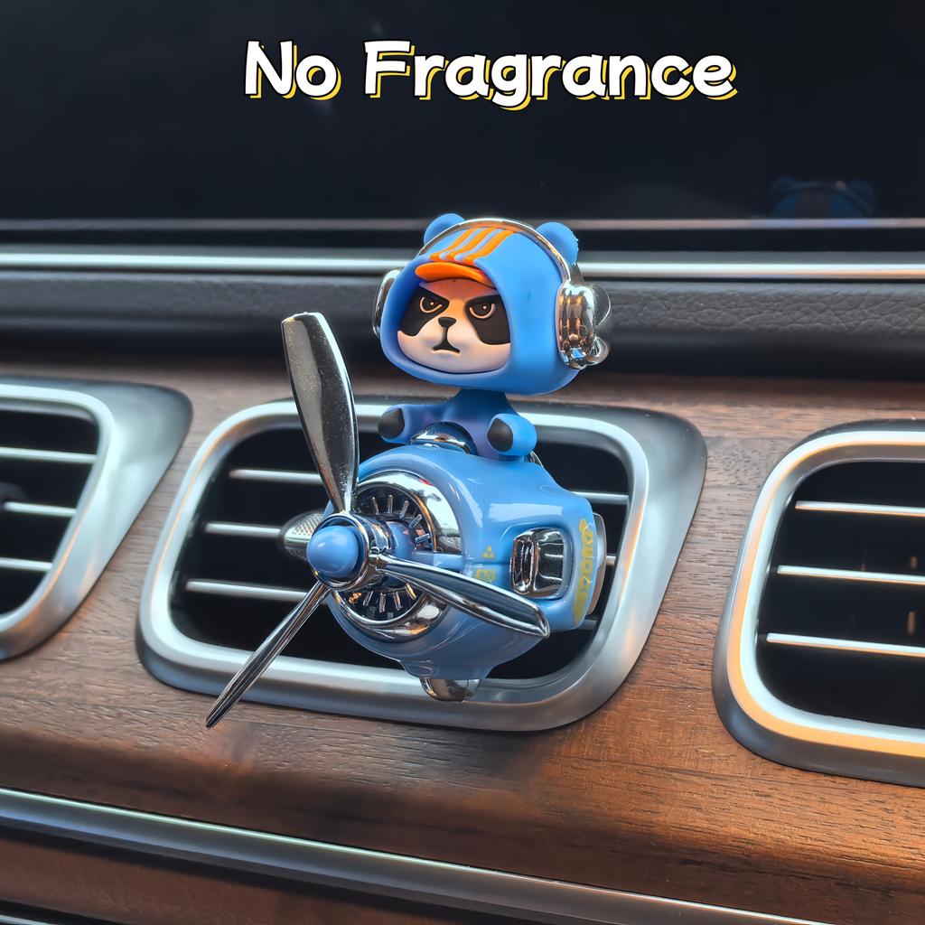Cool Panda Pilot Car Air Freshener with Rotating Propeller Bobbing Panda Head Car Vent Fragrance Diffuser Car Trendy Decoration