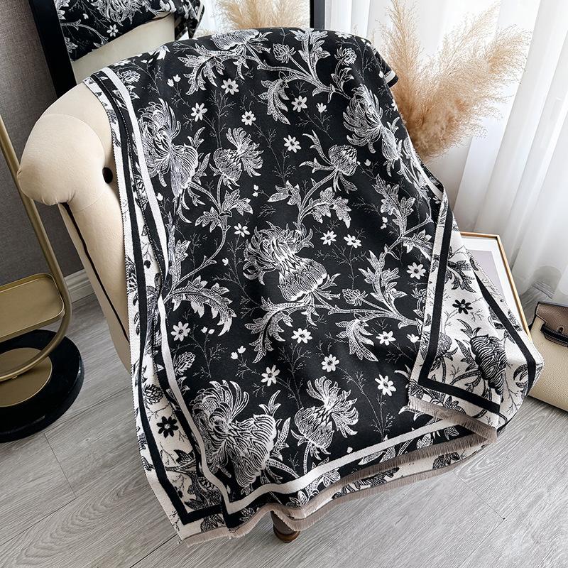 Versatile Printing Contrasting Colors, Double-sided Imitation Cashmere Scarf, Winter High-end Warm Shawl Women