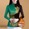 Mom's Autumn/Spring Long Sleeve Semi-High Neck Fleece Lined Shirt - High-End Print Tummy Covering T-Shirt Top
