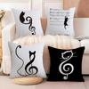 Music and Cat Cushion Cover Natural Linen Organic Fabric DoubleSided Printing Sofa Home Decor Breathable Bed Pillow