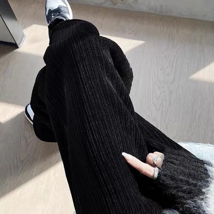 Women's High-Waist Fleece-Lined Wide-Leg Pants, Floor-Length for Spring/Autumn 2025