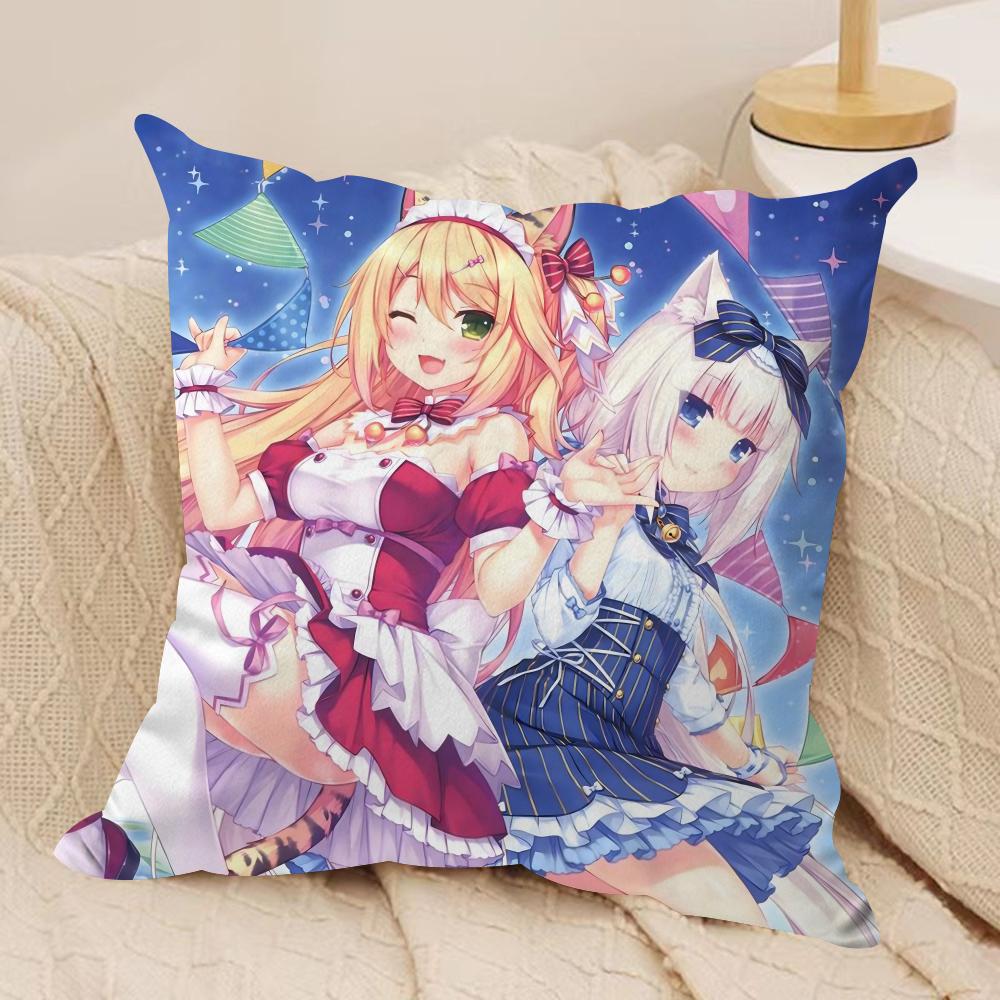 NNekopara Anime Cushion Cover Soft Plush Throw Pillow Cover DoubleSided Decorative Cushion Case Sofa Bedroom Home Decor