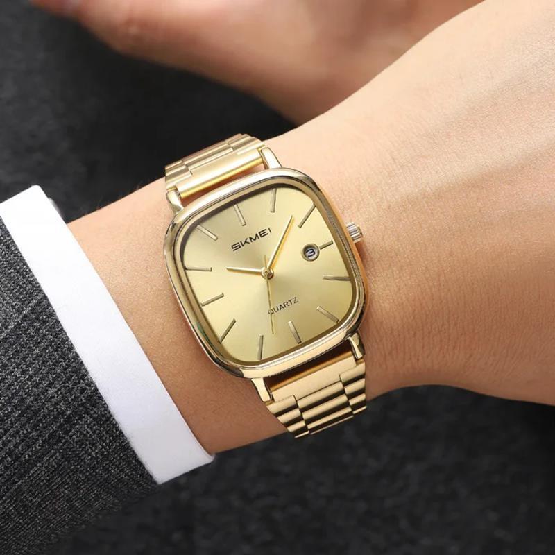 Luxury Mens Quartz Calendar Watches Stainless Steel Strap Waterproof Analog Display Fashion Casual Wristwatch