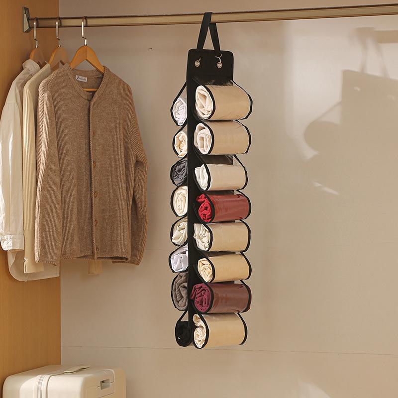 Sac de Rangement pour Leggings Cintre de Rangement Compartiment de Rangement Cintre Pliable Organisateur de Leggings Vêtements Placards Portables Porte-Rouleau