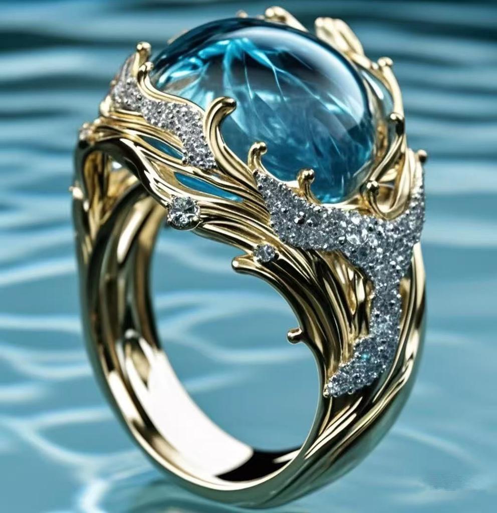 Ocean Series Wave Resin Ring Ladies Wave Opening Ring