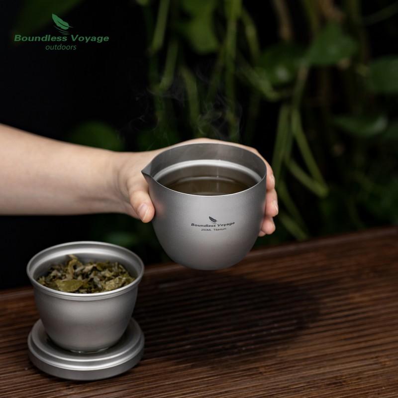 Titanium Tea Infuser Cup With Double Wall Insulation Portable Gaiwan Set Outdoor Camping Travel
