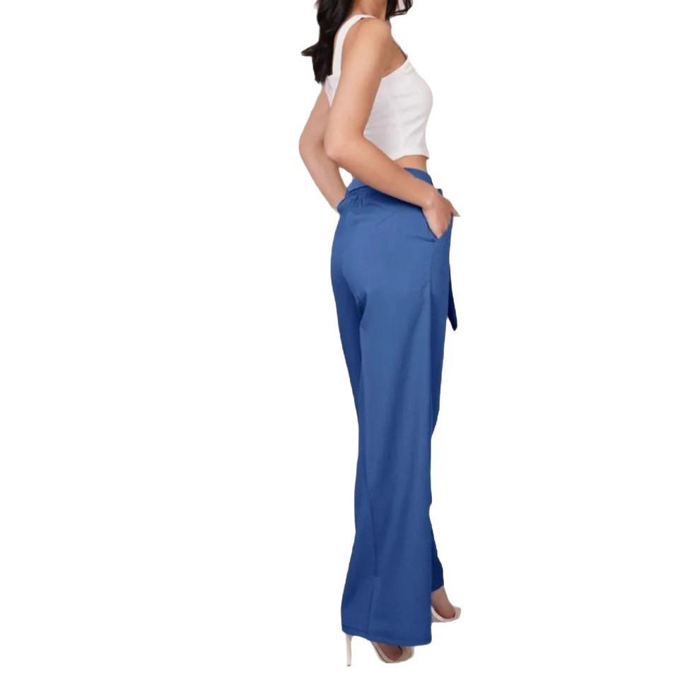 Women Tie Waist Wide Leg Pants Solid Color Casual Loose Fit Long Trousers