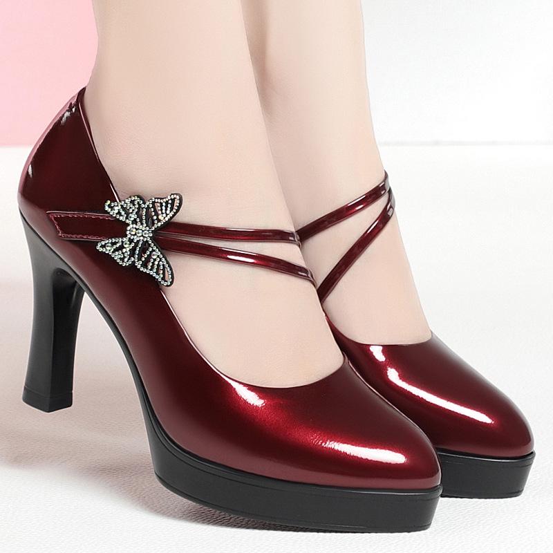 Qipao Women's Chunky Heel Leather Platform Shoes