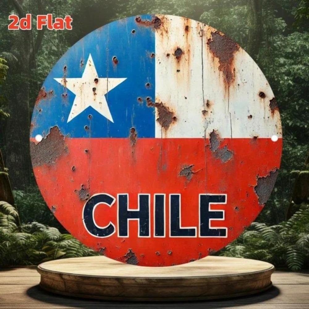Vintage Chilean Flag Metal Tin Wall Art Sign Home Decor