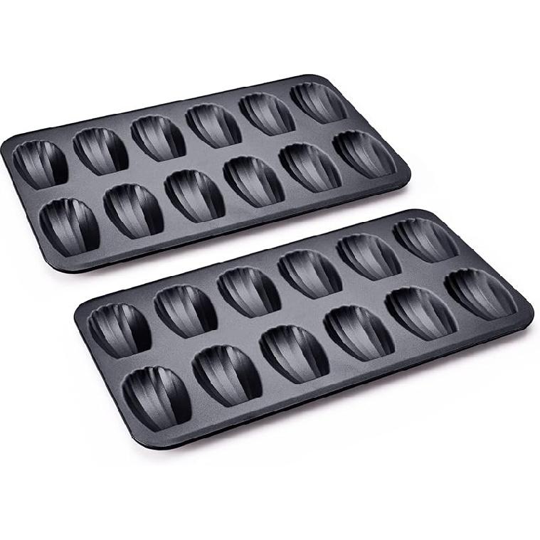 HONGBAKE Форма для мадлен с антипригарным покрытием, 2 штуки, 12 ячеек, Сверхпрочные противни для печенья мадлен для выпечки в духовке, Устойчивая к деформации форма-ракушка для кекса мадлен 2 pack