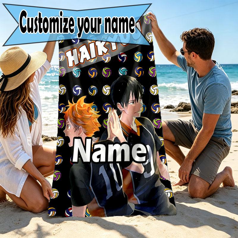 Custom Name Personalized Haikyu Print Beach Towel, for Trip Camping Beach Party Home Decor, Birthday Gift for Family & Friends