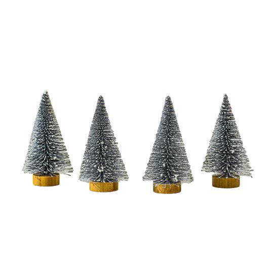4 pezzi mini albero di Natale realistico base in legno albero di pino in miniatura per decorazioni festive per desktop