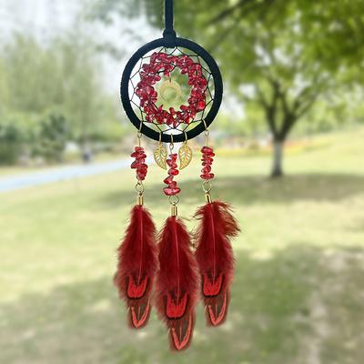 Dream Catcher Crystal Stone Red Feather Wind Chime Retro Exquisite Car Pendant Creative Bedroom Hanging Ornaments Festival Gifts