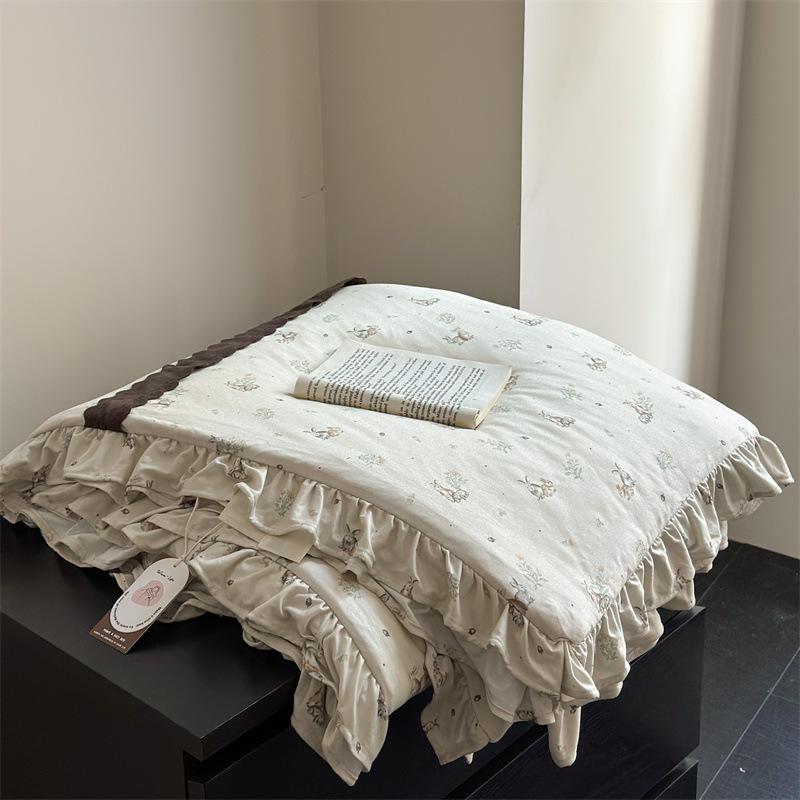 Spring and summer new knitted cotton French small floral printing lace summer quilt summer cool quilt air conditioner quilt