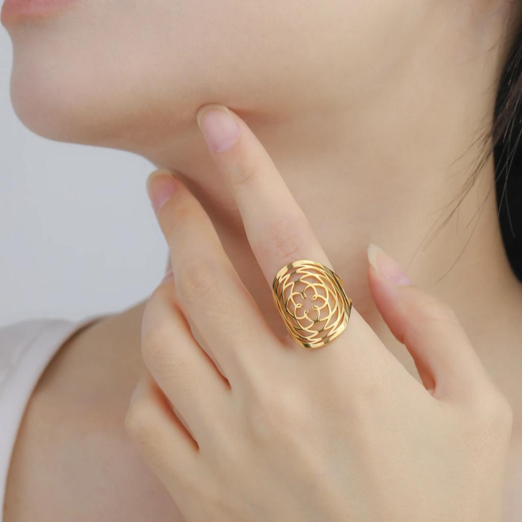 Rose of Venus Mandala Rings for Women Stainless Steel Adjustable Finger Rings Sacred Geometry Jewelry Symbolic Love