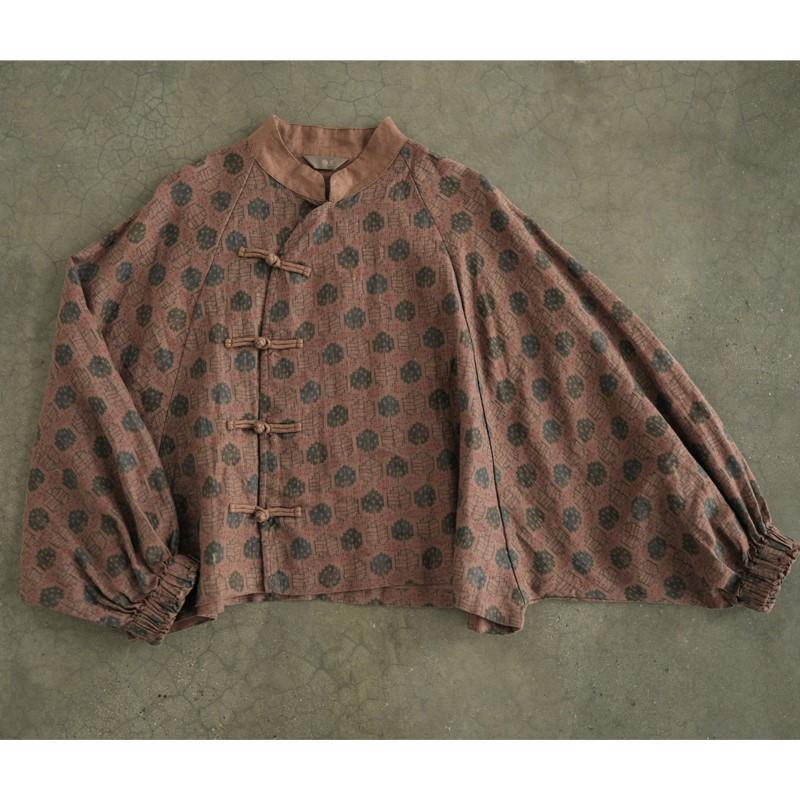 

Johnature женские рубашки в китайском стиле с рукавами «летучая мышь» топы с принтом на пуговицах женские винтажные блузки весенние льняные рубашки One Size кофейный