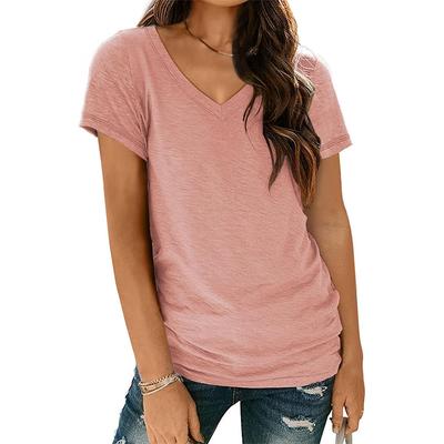 Spring Summer Short Sleeved V-neck T-shirt Top for Women's Clothing Shirt