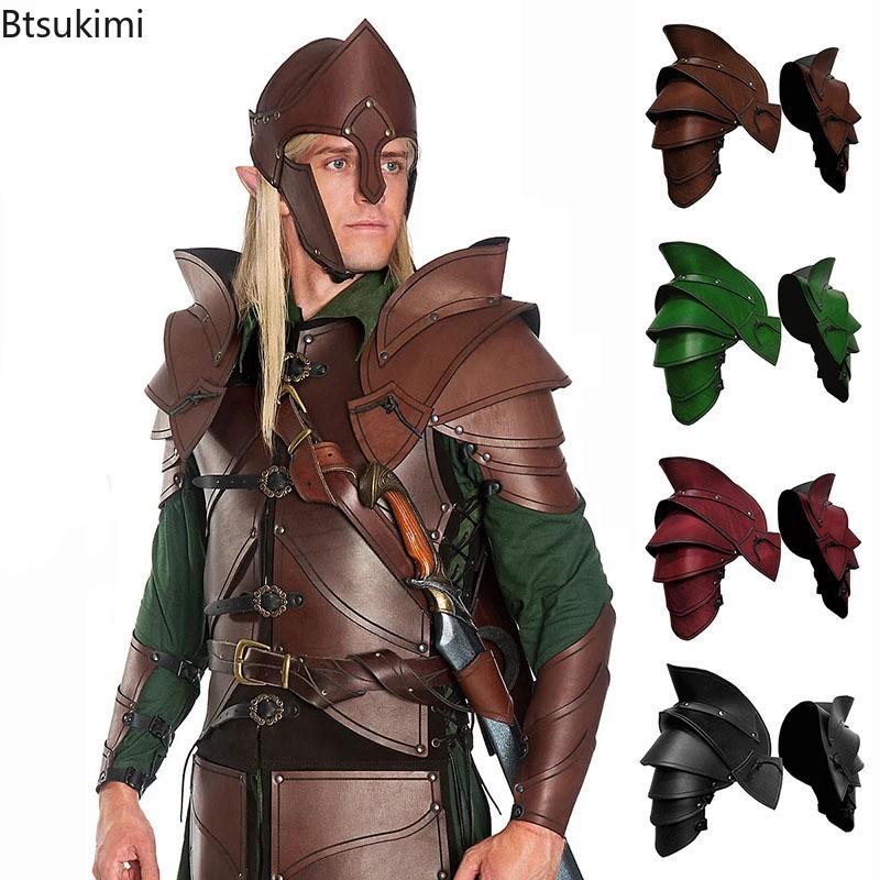 Medieval Knight Double Shoulder Armor PU Leather Pauldrons Spaulder Elf Archer Cosplay Costume Halloween Party Club Props Larp