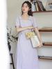 French Style Women's Summer Slimming Square Neck Long Dress