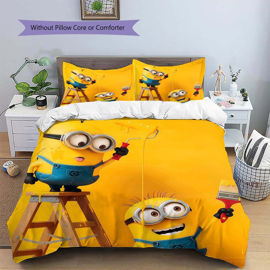 Minions Pattern Bedding Quilt Set  Home Decoration  Gift (1 * Duvet Cover + 2 * Pillowcase  Without Core)