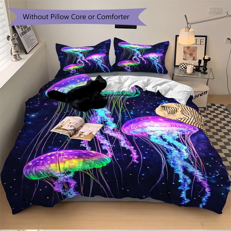 3pcs Colorful Jellyfish Bedding Set - Includes One Quilt Cover and Two Pillowcases (No Core) - Perfect for Bedroom and Guest Room Decoration