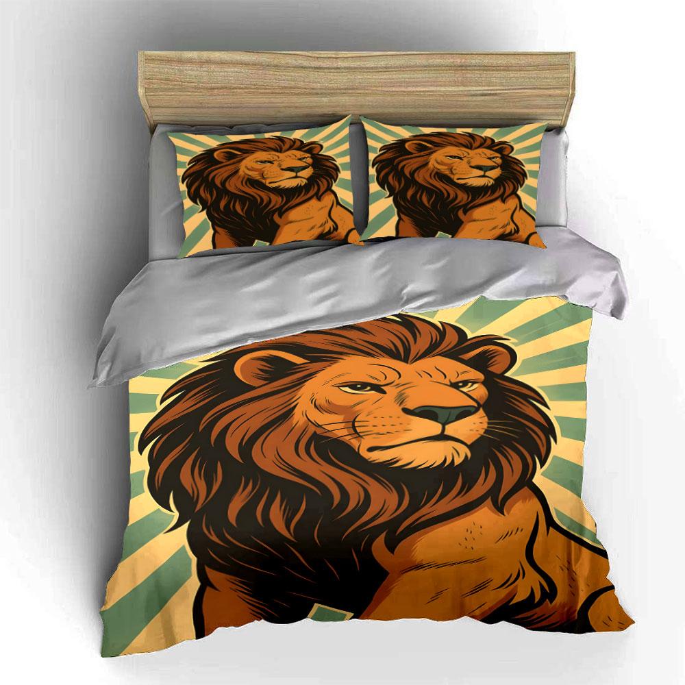 Lion with Striped Background. Bedding Sets Duvet Cover Sets Duvet Covers Pillowcases(1 * Duvet Cover 2 * Pillowcases, Without Duvet Insert)