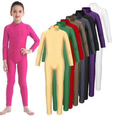Kids Girls Ballet Leotards Gymnastics Unitards Long Sleeve Zipper Dance Exercise Jumpsuit