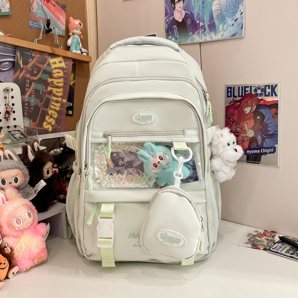 Color Solid Simple Letter Embroidery Student Backpack With Pendant And Badge